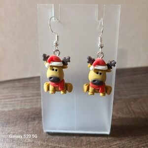 Christmas‎ Puppy Earrings Red Santa Hat Scarf Handmade NEW Jewelry